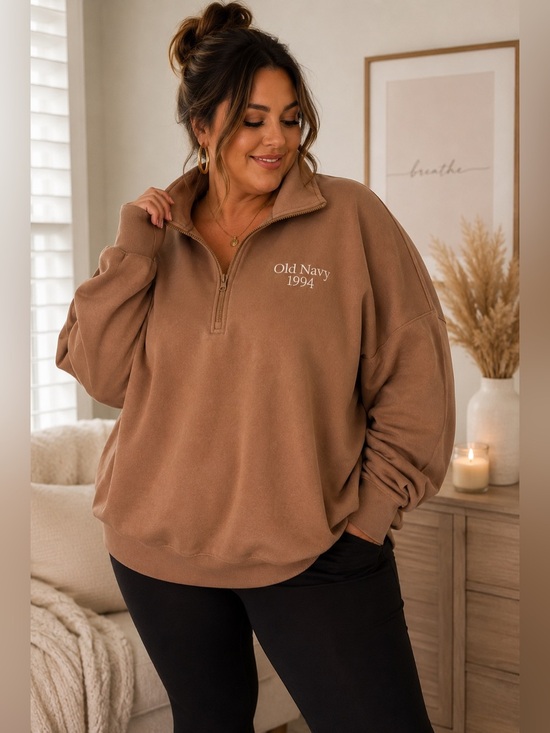 Old Navy Sweaters - Old Navy 1994 Brown Quarter Zip Sweatshirt 3X Oversized Cozy NWT